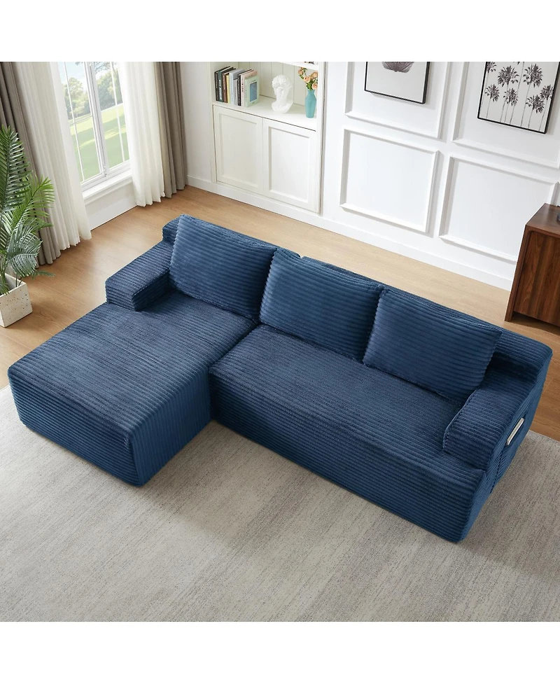 Streamdale Furniture L-Shaped Cloud Sectional Sofa, Deep Seat, Modular Sleeper, Blue