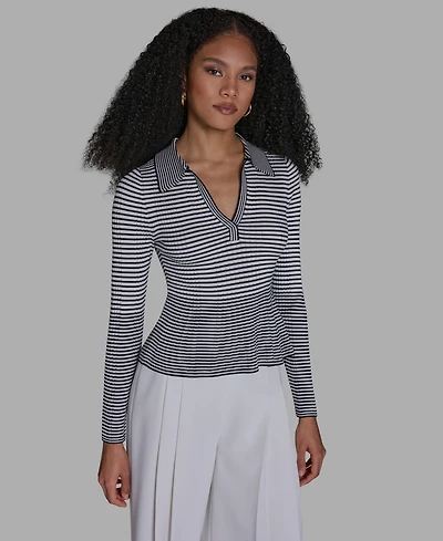 Bcbg Women's Collared Striped Polo Top