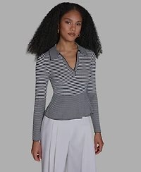 Bcbg Women's Collared Striped Polo Top