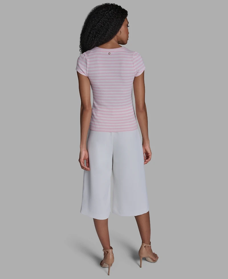 Bcbg Women's Short-Sleeve Square Neck Striped Top