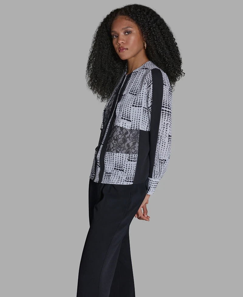 Bcbg Women's Printed Lace Crewneck Long-Sleeve Top