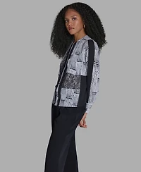 Bcbg Women's Printed Lace Crewneck Long-Sleeve Top