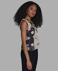 Bcbg Women's V-Neck Sleeveless Mix Print Top