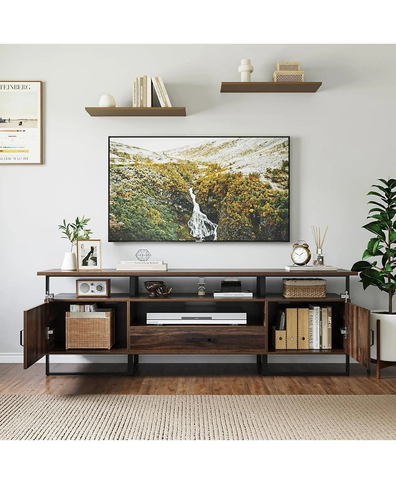 gaomon Mid Century Modern Tv Stand, 75 Inch Entertainment Center with Storage & Drawer, Industrial Console for Living Room, Rustic Brown