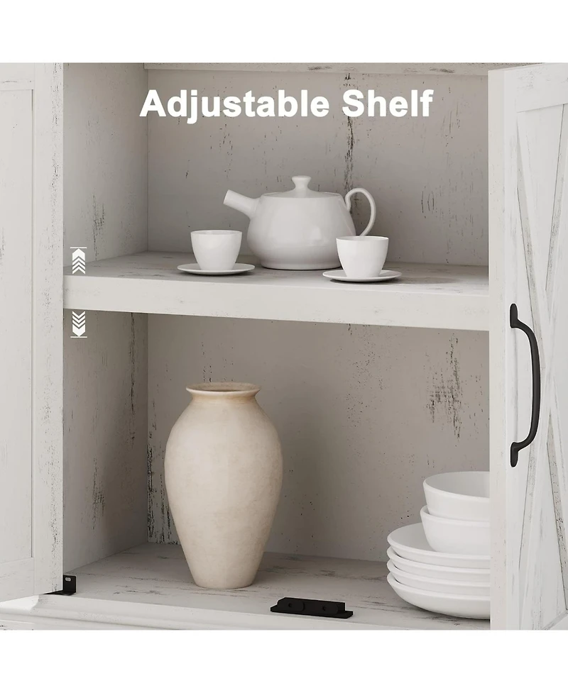 gaomon Farmhouse Bookcase with Doors, 5-Tier 70" Tall Bookshelf with Storage Cabinet for Living Room, White