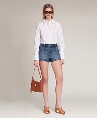 Avec Les Filles Women's High-Low Rise Denim Shorts