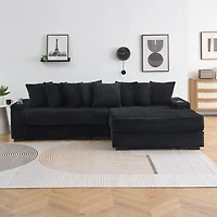 Streamdale Furniture corduroy sofa with cup holder, storage, and reversible recliner.