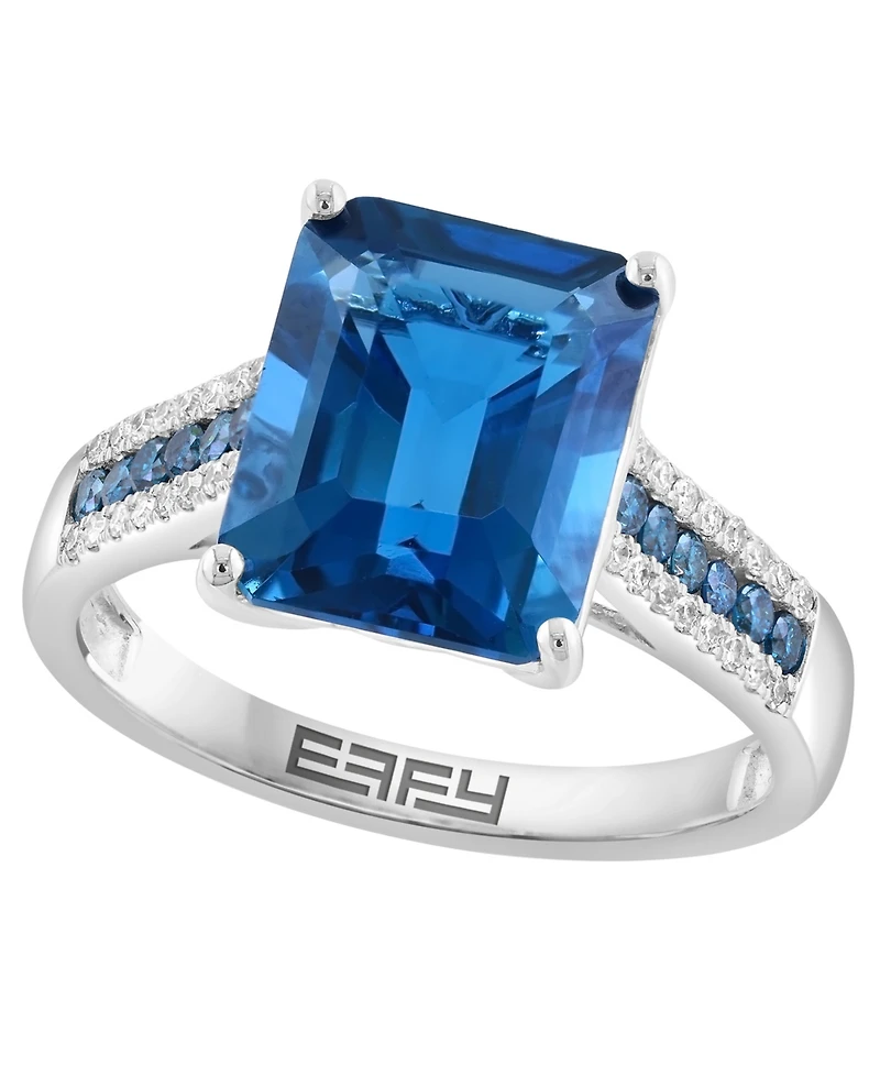 Effy Collection London Blue Topaz (4-1/3 ct. t.w.) & Diamond (1/4 ct. t.w.) Ring in 14k White Gold (Also Available in 14k Yellow Gold)