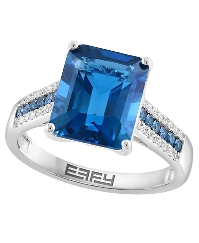 Effy Collection London Blue Topaz (4-1/3 ct. t.w.) & Diamond (1/4 ct. t.w.) Ring in 14k White Gold (Also Available in 14k Yellow Gold)