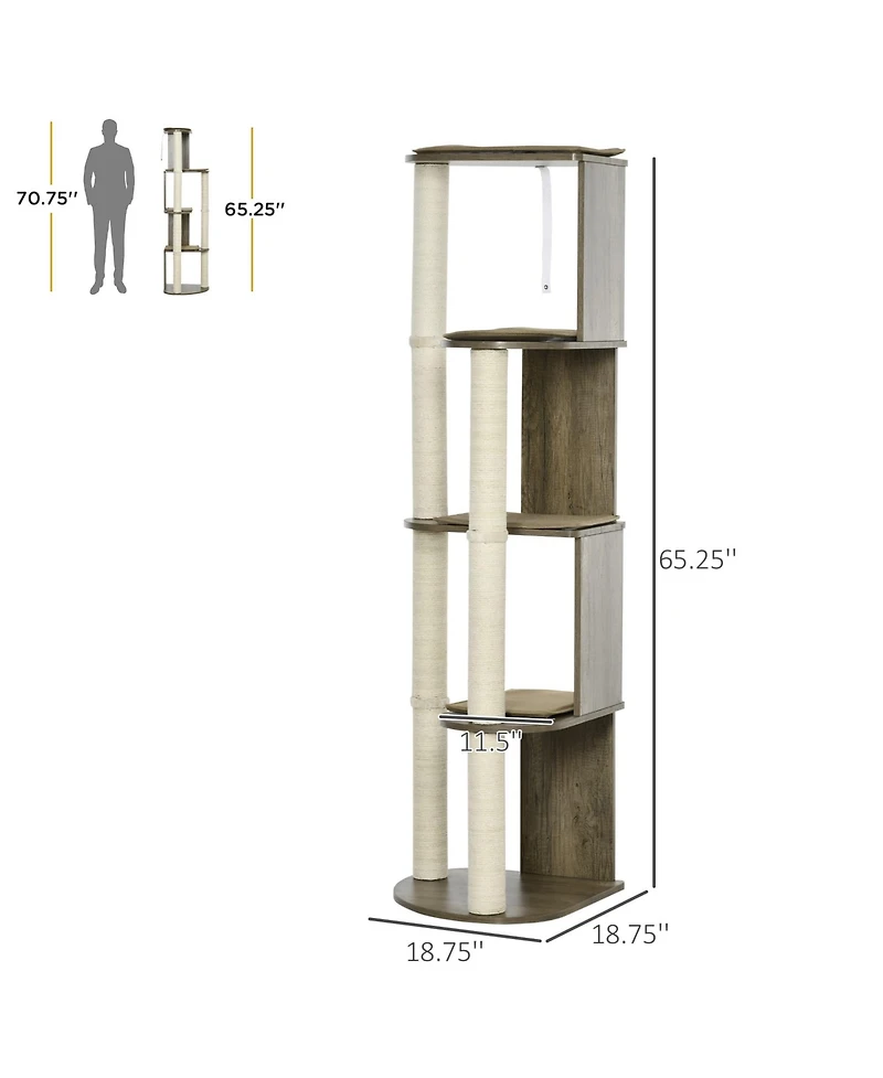 Zeus & Ruta 65" Cream White Corner Modern Tall Cat Tree for Climbing