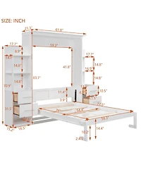 Streamdale Furniture Full Size Murphy Bed Wall Bed with Shelves, Drawers and Led Lights