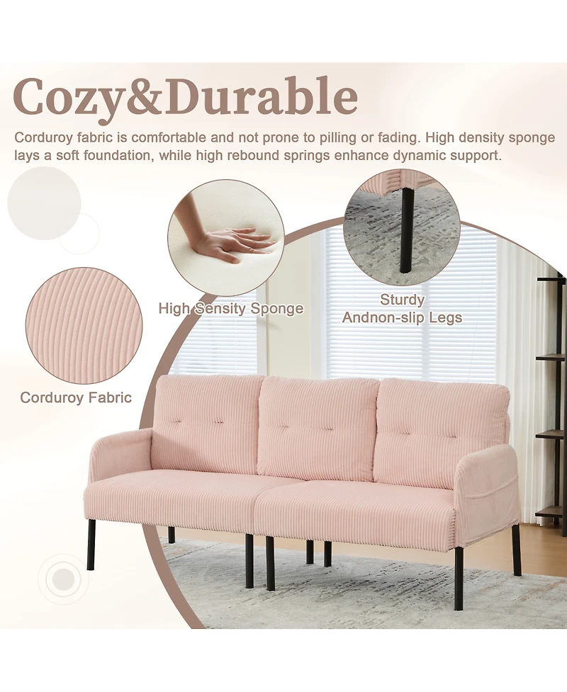 Streamdale Furniture Oversized Corduroy Loveseat Sofa with Metal Legs & Side Pockets