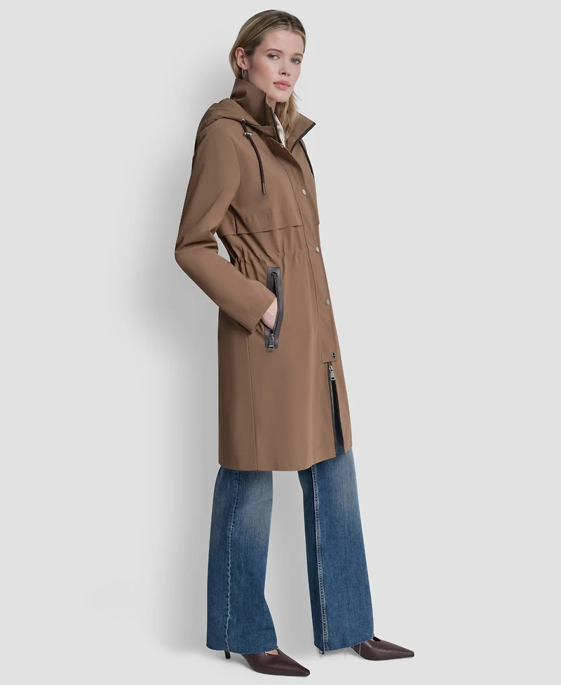 Dkny Womens Pleather Trim Anorak Rain Coat