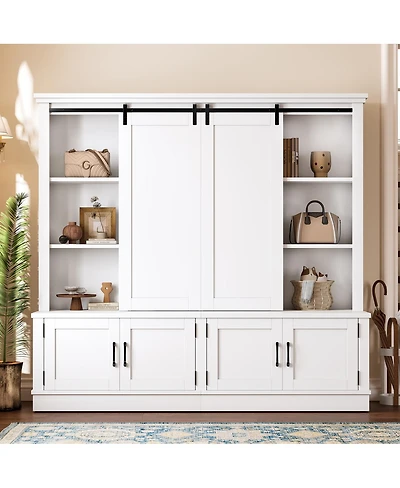 Streamdale Furniture Multifunctional entryway cabinet with sliding rails and tree design