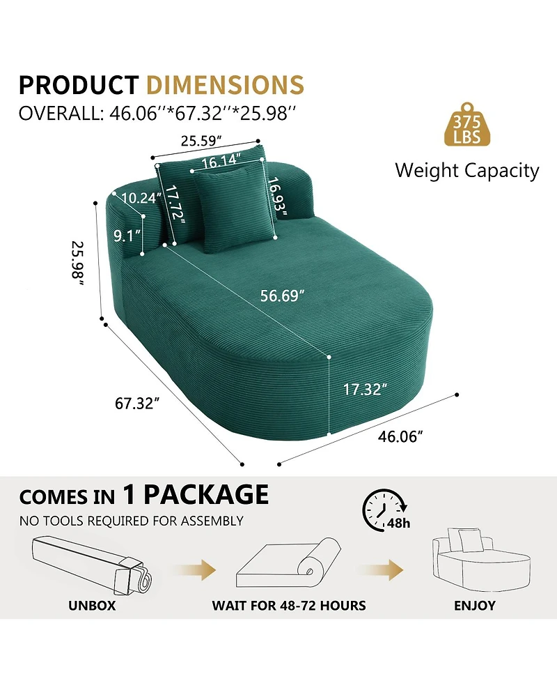 Streamdale Furniture 67.5" Chaise Lounge Indoor Corduroy Oversized Sleeper Sofa