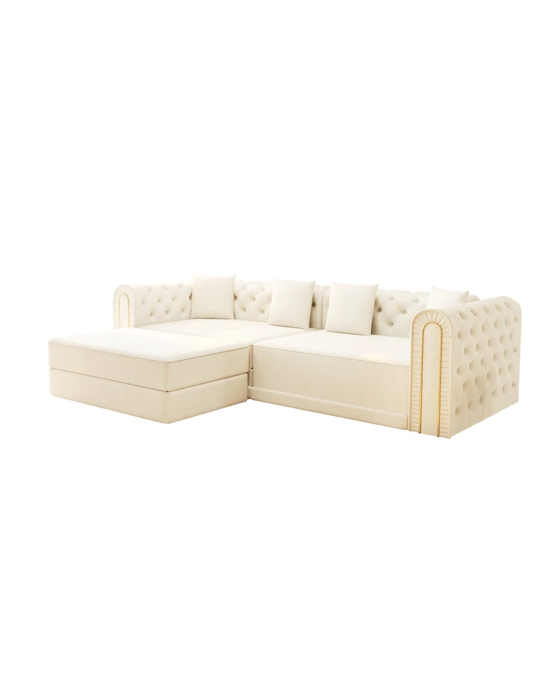 Streamdale Furniture Elegant 3-in-1 Convertible Sleeper Sofa with Gold Trim