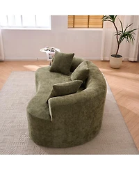Streamdale Furniture Crescent sofa, modern low-back, deep cushions, self-inflating foam, 3-seater, no assembly (Green)