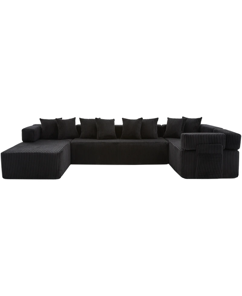 Streamdale Furniture 146" U-Shaped Convertible Sleeper Sectional Sofa, 5 Seats, 8 Pillows