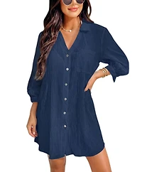 Cupshe Women's That's So Deep Blue Cover-Up Mini Beach Dress