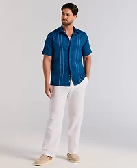 Cubavera Men's Short Sleeve Panel Button-Front Linen Camp Shirt