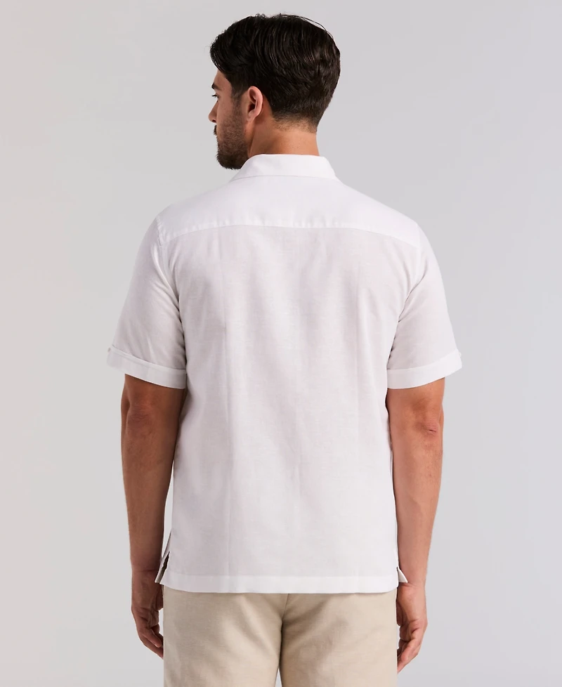 Cubavera Men's Short Sleeve Panel Button-Front Linen Camp Shirt