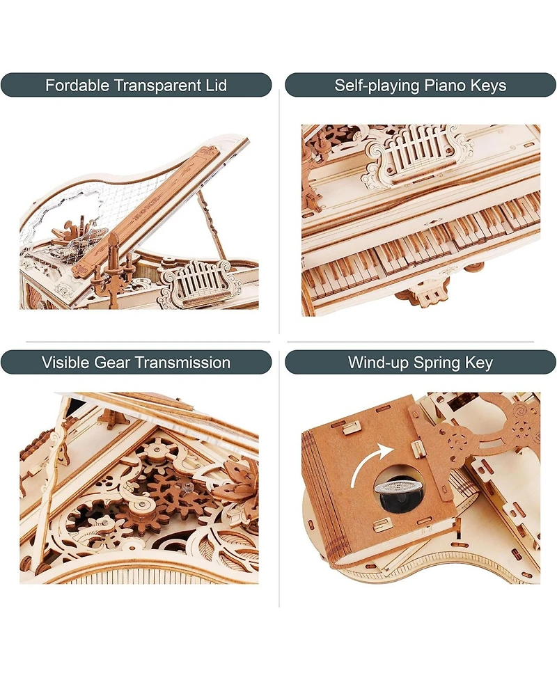 Robotime AMK81 Magic Piano 3D Puzzles Adults-Mechanical Musical Instrument-Wooden Music Box Puzzle Kit to Build-Aesthetic Desk Decor Unique Gift