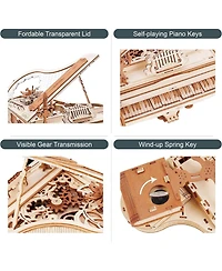 Robotime AMK81 Magic Piano 3D Puzzles Adults-Mechanical Musical Instrument-Wooden Music Box Puzzle Kit to Build-Aesthetic Desk Decor Unique Gift
