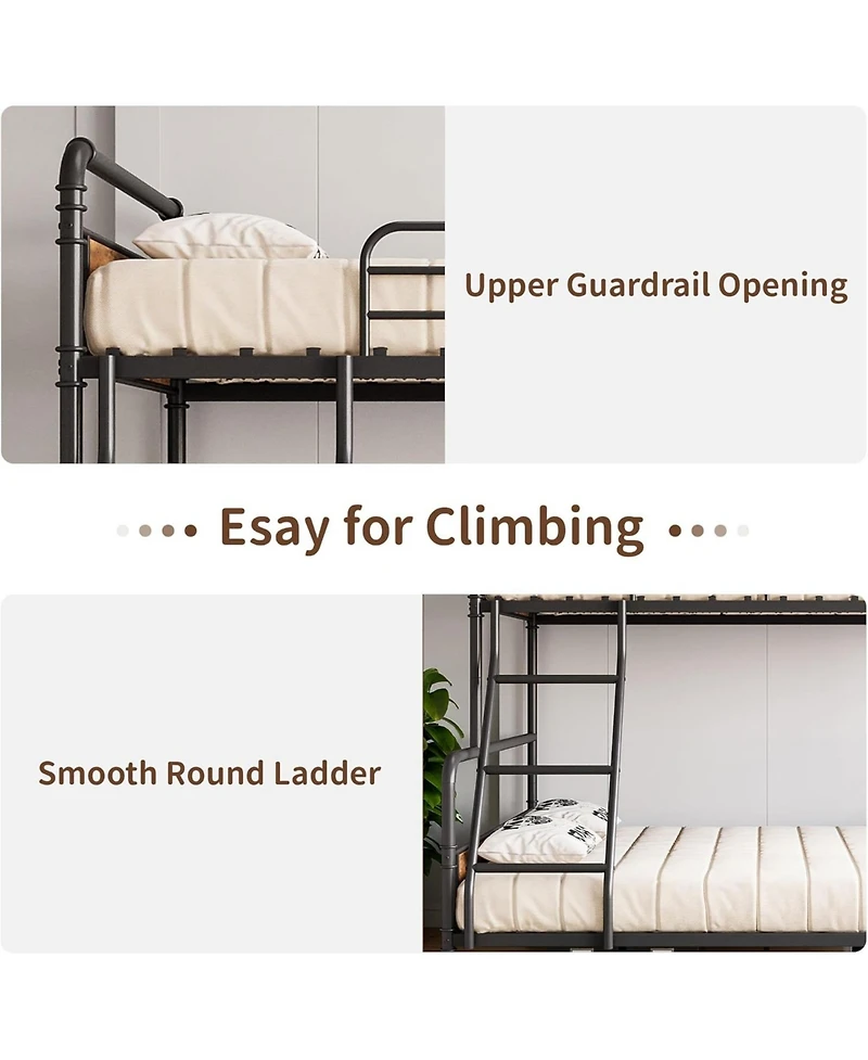 gaomon Bunk Beds Twin Over Full Size, Heavy Duty Metal Bed with Safety Guardrails, Angled Ladder, Under-Bed Storage