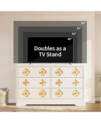 gaomon Fluted 6-Drawer Dresser for Bedroom, 47.4" Wide Wooden Chest with Large Storage & Tv Stand Use, White