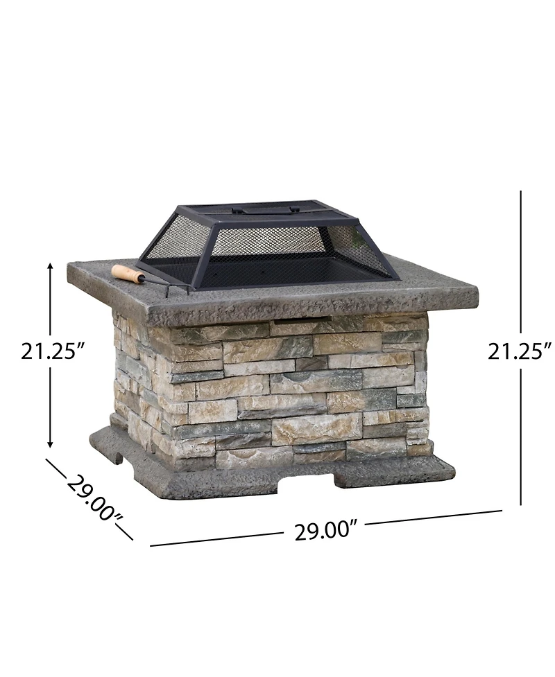 Flynama 28 Inch Square Mgo Fire Pit Outdoor Elegant Design Heat Resistant Iron Fire Bowl No Assembly Required