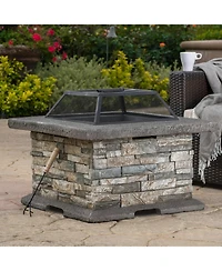 Flynama 28 Inch Square Mgo Fire Pit Outdoor Elegant Design Heat Resistant Iron Fire Bowl No Assembly Required