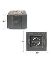 Flynama 33 Inch Outdoor Iron Square Propane Fire Pit Brushed Brown 50000 Btu Tank Inside No Assembly