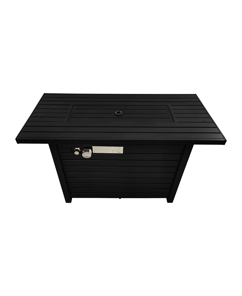 Flynama 42 Inch W 25 Inch H Steel Outdoor Fire Pit Table with Lid Black Adjustable Flame Propane Natural Gas Compatible