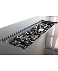 Flynama 43 Inch Smoked Glass Metal Rectangle Fire Pit Table 50000 Btu Push Button Ignition Stainless Steel Burning Area