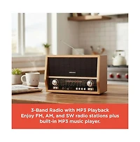 RadioShack Retro Am/Fm/Sw Vintage and Classic Radio Antique Style, Bluetooth, Usb/microSD, Rechargeable Battery – 4001800