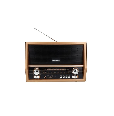 RadioShack Retro Am/Fm/Sw Vintage and Classic Radio Antique Style, Bluetooth, Usb/microSD, Rechargeable Battery – 4001800