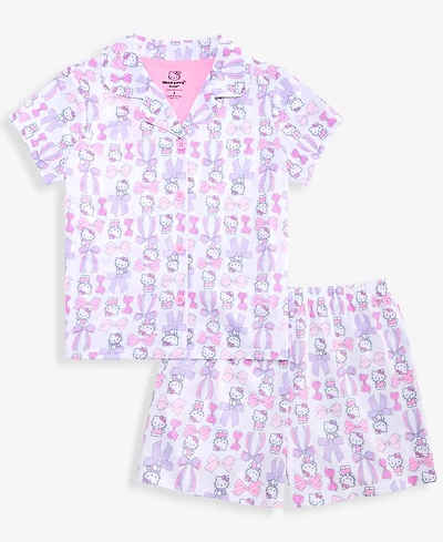 Hello Kitty Girls' 4-10 Button-Down Short Pajamas, 2-Piece Set