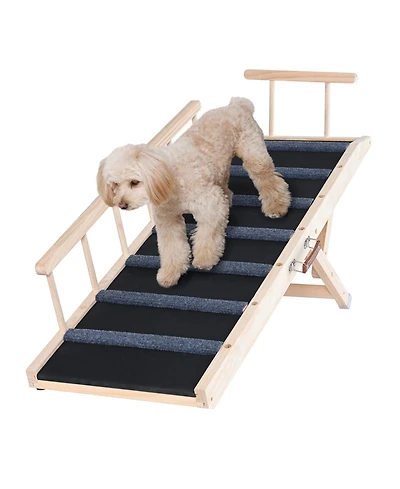 Aostirmotor Foldable Wooden Dog Ramp, Adjustable 47" for Bed & Car, Pets up to 27in Height