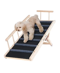 Aostirmotor Foldable Wooden Dog Ramp, Adjustable 47" for Bed & Car, Pets up to 27in Height