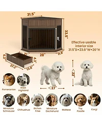 Aostirmotor 44.6" Corner Dog Crate Furniture with Drawer, Space-Saving End Table for Small/Medium Dogs