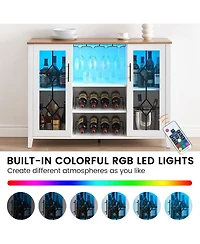 gaomon Wine Bar Cabinet with Led Lights, Coffee Bar Storage, Buffet Sideboard for Dining Room & Kitchen
