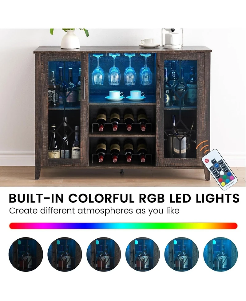 gaomon Wine Bar Cabinet with Led Lights, Coffee Storage, Buffet Sideboard for Dining Room & Kitchen