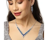 Sohi Women's Blue Embellished Stone Necklace And Earrings (Set Of 2)