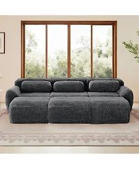 Streamdale Furniture 3-Seater Plush Fabric Sofa with Movable Ottoman, No Assembly Required, Dark Gray