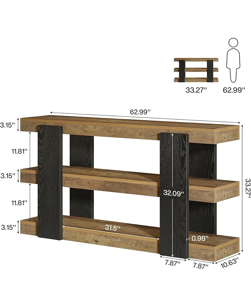 Tribesigns 63-Inch Long Console Table, 3-Tier Entryway Table with Storage, Farmhouse Wood Behind Couch Tables