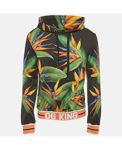 Pre-Owned Dolce & Gabbana Men's Black Bird Of Paradise Print Cotton Hooded Sweatshirt