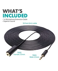 Movo PM10EC6 20-foot (6m) Trrs Female 3.5mm to Trrs Male 3.5mm Microphone Extension Cable for Smartphones