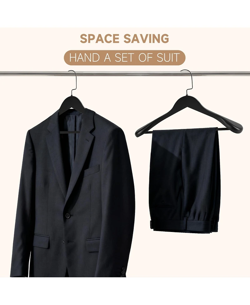 BP4U Wooden Suit Hangers with Pants Bar for Men's Clothes, 17.5-Inch Wide Shoulder Solid Wood Coat Jackets, Shirts