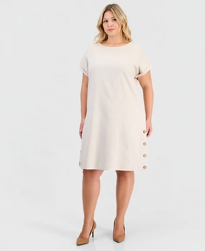 Jones New York Plus Short-Sleeve Side-Button Dress