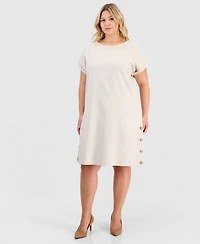 Jones New York Plus Short-Sleeve Side-Button Dress